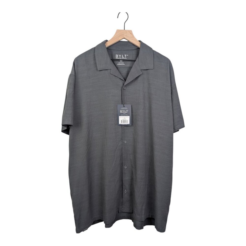 *NWT* BYLT Basics Men's Paloma 2.0 Short Sleeve Camp Collar Shirt, Ash Gray, 3XL